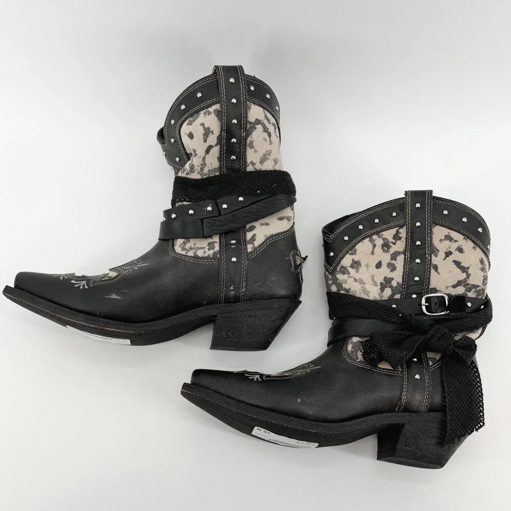 Rockin Country RC5006 Black Leather Studded Bow Western Boots 7.5M Rodeo Cowgirl